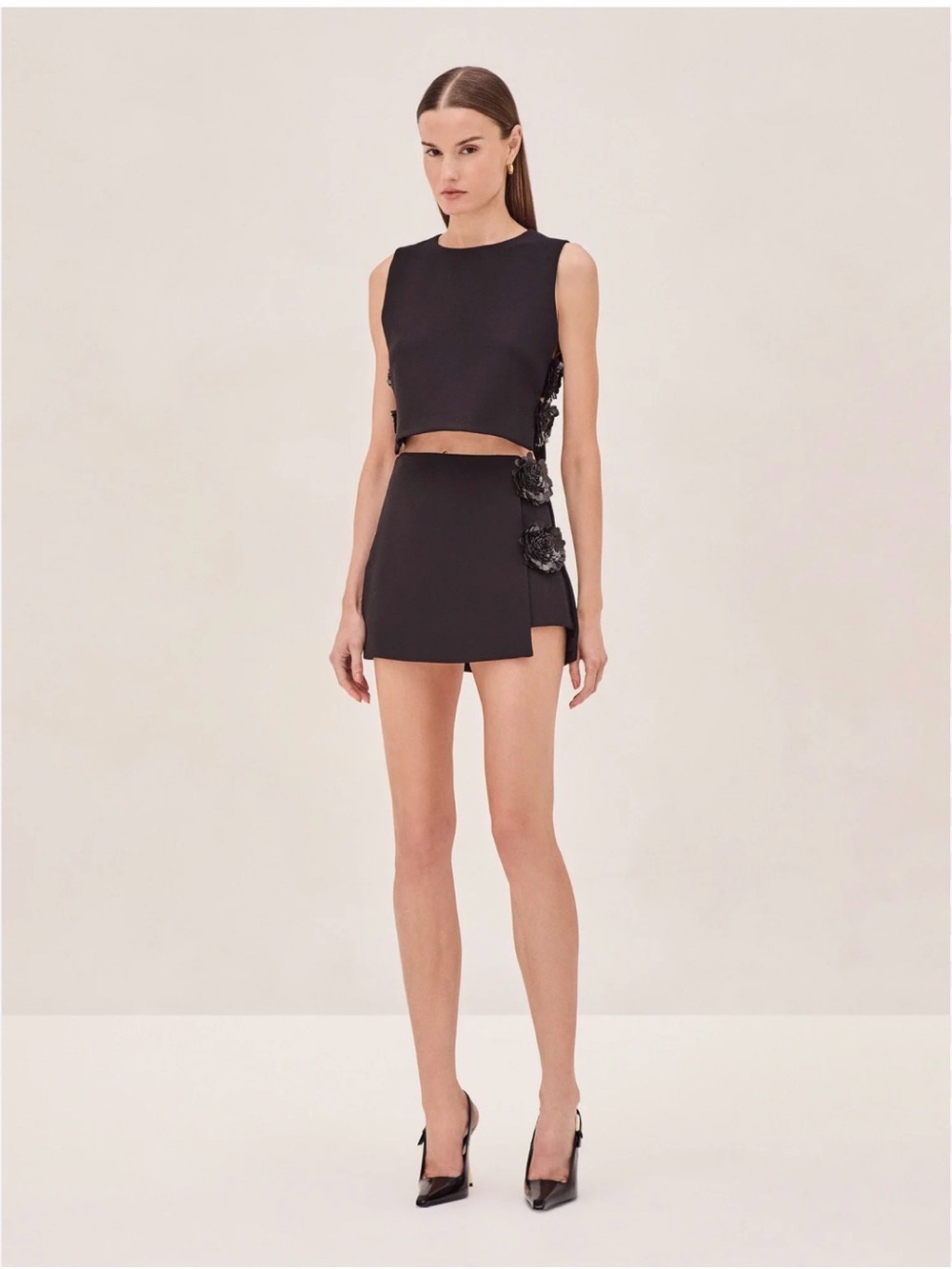 Alexis Raylin Top & Susie Skirt Black Two Piece Crop Top and Skort Set Size S